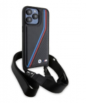 BMW M Edition Carbon Tricolor Lines & Strap dėklas iPhone 15 Pro - juodas
