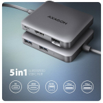 Axagon USB centras HMC-5HL 5in1 5Gbps, 2x USB 5Gbps, 1x HDMI, 1x RJ-45, 0.2m maitinimo laidas