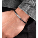 Apyrankė Police Warren Black Leather With Stainless Steel Wing Logo Gents Bracelet PEAGB0033601 PEAGB0033601