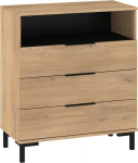 Komoda Meblocross Fresh FRE-03, &scaron;viesaus ąžuolo/juodos spalvos