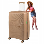 Didelis bežinis kelioninis lagaminas ant ratukų, lengvas ir patvarus, tinkamas skrydžiams lėktuvu, 100 l, Wowbag 7905 L champagne