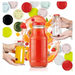 10x Stiklinės buteliukai sultims 330ml su dangteliais