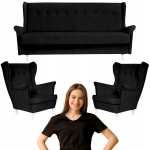 Skandinavi&scaron;ko stiliaus svetainės baldų komplektas su miego funkcija, juodos spalvos ARI Family Furniture