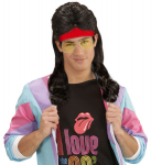 RED SWEATBAND WITH BLACK CURLY HAIR