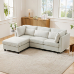 L formos kampinė sofa su pufu, trijų vietų svetainės sofa, modernus dizainas, 1 vnt