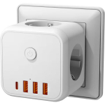 7 viename maitinimo adapteris su 3 lizdais, 3 USB ir Type-C, 4000 W, baltas, 1 vnt