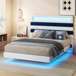 Dvigulė lova 140 x 190 cm, apmu&scaron;ta lova su LED ap&scaron;vietimu, USB C tipo jungtimi, tinka paaugliams ir suaugusiems, grotelių rėmas, smėlio spalvos aksomas