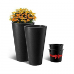 2 dalių dideli apvalūs gėlių vazonai su padėklais &ndash; 35 cm skersmuo &times; 59 cm auk&scaron;tis
