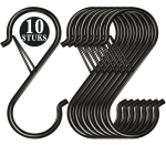 S formos kabliukai, metaliniai, su apsauginiu užsegimu, 10 vnt., 10 cm, juodi