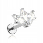 Titano labret auskaras su baltais cirkoniais 1,2/6 mm