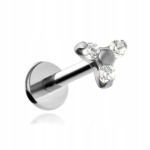 Titano labret auskaras su 3 baltomis cirkonio akutėmis, 1.2/8/5 mm