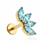 Auksinis titano labret auskaras su mėlyna cirkoniu, 1.2/6 mm