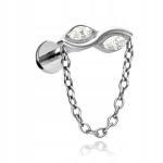 Titano labret auskaras su cirkoniu ir grandinėle, sidabro spalvos 1,2/6 mm