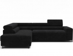 Kampinė sofa-lova &bdquo;Colesio&ldquo; moderni L formos juodos spalvos i&scaron; audinio, su miego funkcija, patalynės dėže