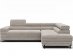 L formos kampinė sofa Colesio su 124x194 cm miego funkcija, modernus smėlio spalvos audinys