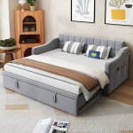 2-in-1 miegamoji sofa-lova su lizdu ir ki&scaron;ene 90x190 cm, &scaron;viesiai pilka