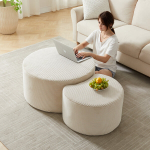 Apvalių kavos staliukų rinkinys su mink&scaron;tu pavir&scaron;iumi 2 vnt