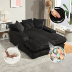 Cord miego sofa, 3 pagalvės, juoda, vienvietė, svetainė