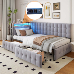 Mink&scaron;ta sofa lova 90x200 cm su 2 stalčiais LED ir USB pilka 1 vnt