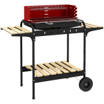 Kepsninė BBQ su ratukais, reguliuojama auk&scaron;tis, medinė lentyna, 103x47x95 cm