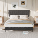 Dvigulė lova 160 x 200 cm, su grotelių rėmu, minimalistinė lova, pilka, lininė