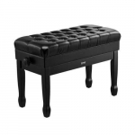 Reguliuojamas dvivietis pianino suoliukas, 75 x 36 x 51.5-59 cm, juodos spalvos, su daiktadėže