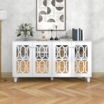 Baltas spintelės komoda, 4 durys, kristalinės rankenos, 160x40x84cm