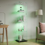 LED stiklinė vitrina, moderni daiktadėžė su 4 lentynomis, viengubos durys kolekcinėms figūrėlėms, žaislams, vynui, 163x39,8x35cm, juoda
