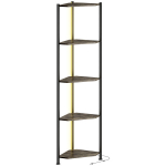 Knygų lentyna 5 lygių kampinė lentyna su LED ap&scaron;vietimu 32x32x147 cm rudos medienos ir metalo