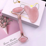 Jade Roller, nefrito volelis su gua sha rožiniu kvarcu, veido masažuoklis