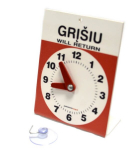 Informacinis pastatomas ir pakabinamas laikrodis su pritraukėju, raudonas