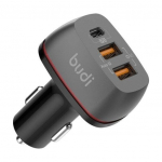 Budi automobilinis pakrovėjas, 2x USB + USB-C, QC + PD