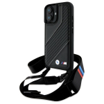 BMW M Edition Carbon Stripe & Strap iPhone 16 dėklas &ndash; juodos spalvos