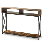 Costway Brown konsolinis stalas su atvira lentyna ir plieniniu rėmu 120 x 23 x 79 cm