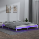 dvivietė lova，suaugusiųjų lova，Lovos rėmas su LED, baltos spalvos, 200x200cm, medienos masyvas CFE3511644