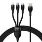 3in1 USB laidas Baseus Flash II Series, USB-C + mikro USB + Lightning, 66W, 1,2m (juodas)