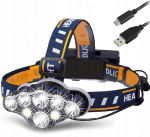 Led galvos žibintas 8 cob galingas įkraunamas 11 režimų + galinis žibintas