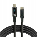 Kabel pleciony USB-C -> USB-C 2m 100W wbudowany wyświetlacz czarny