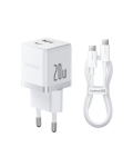 Įkroviklis ne&scaron;iojamam kompiuteriui Sieninis įkroviklis Palm 20W USB + USB-C QC3.0 PD3.0 su USB-C kabeliu 1m, baltas