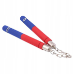 Nunchucksu i&scaron; putų, patogi rankena, metalinė grandinėlė, nunchakai, kempinė, mėlyna, raudona