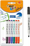 Bic Kids Mini lenta markeris Velleda &ndash; 6 spalvų rinkinys su itin storu galiuku ir forma, pritaikyta vaikų rankoms &ndash; lengvai nuvalomas ir mažo kvapo