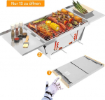 Dripex sulankstomas reguliuojamas kepsninės grilis, ne&scaron;iojamas nerūdijančio plieno mažas sulankstomas grilis su krep&scaron;iu Bbq stovyklavimui, lauko kepsnių vakarėliams, kelionėms (sidabrinė: 65 x 25 x 14 cm)