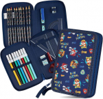 Paw patrol didelis pie&scaron;tukų dėklas berniukams ir mergaitėms, pie&scaron;tukai vaikams, pripildytas pie&scaron;tukų dėklas, mokyklinės prekės, dovana, pradinės mokyklos, vaikų darželio reikmenys, tamsiai mėlynas dvigubas užtrauktukas, vieneto dydis, pie&scaron;tukas