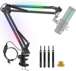 Zealsound Mikrofono Stovas, Ht35 Mikrofono Stovo Laikiklis su Reguliuojamu Rgb Ap&scaron;vietimo Efektu, 5/8 Colio Adapteris, Suderinamas su Hyperx Quadcast S/procast/duocast, Blue Yeti/snowball/shure Sm7b/rode Nt1/elgato