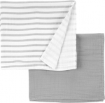Simple Joys by Carter's unisex kūdikių 2 vnt. medvilninio marlės pledukas, pilkos/baltos juostos, vienas dydis (2 vnt.)