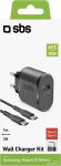 Sbs - rinkinys su usb-c sieniniu įkrovikliu ir 1 m usb-c laidu, sieninis įkroviklis ir 15 w maitinimo lizdas mobiliesiems telefonams, tws ausinėms, i&scaron;maniesiems laikrodžiams, energijos bankui, garsiakalbiams, kobo, kindle