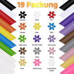 Huaxing 19 vnt. vinilo plėvelės braižytuvo rinkinys - 30,5 x 20 cm 14 spalvų nuolatinės lipnios plėvelės, braižytuvo plėvelės vinilas lipnus skirtas Cricut, Silhouette ir namų dekoravimui, dovana, puodeliui, langui, metalui