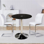 Stiklinis valgomojo stalas, apvalus juodas grūdinto stiklo virtuvės stalas modernus apvalus 2-4 vietų pusryčių bistro staliukas vietą taupantis baro kavinės vakarienės svetainės baldai (dydis: 70 cm / 27,3 colio, spalva: