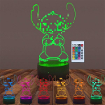 Naktinė lemputė, 3d Led iliuzijos lempa vaikams su i&scaron;maniuoju nuotolinio valdymo pulteliu Led staline lempa, 16 spalvų spalvą keičianti stitch lemputė berniukams vaikų kambario kalėdinei dekoracijai gimtadienio dovana