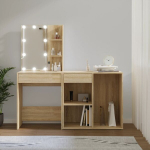 Kosmetinis staliukas，Makiažo stalas su LED ir spintele, ąžuolo, mediena CFE7130299